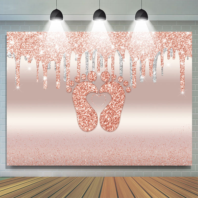 Lofaris Glitter Pink Little Feet Backdrop Baby Shower For Girl