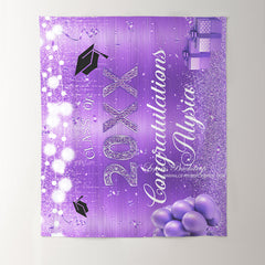 Lofaris Glitter Purple Balloon Party Graduation Backdrop