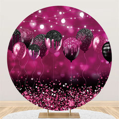 Lofaris Glitter Purple Black Balloon Birthday Round Backdrop