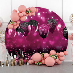 Lofaris Glitter Purple Black Balloon Birthday Round Backdrop