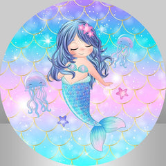 Lofaris Glitter Purple Dream Mermaid 1st Round Birthday Backdrop