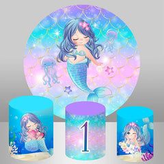 Lofaris Glitter Purple Dream Mermaid 1st Round Birthday Backdrop