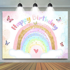 Lofaris Glitter Rainbow And Butterfly Happy Birthday Backdrop