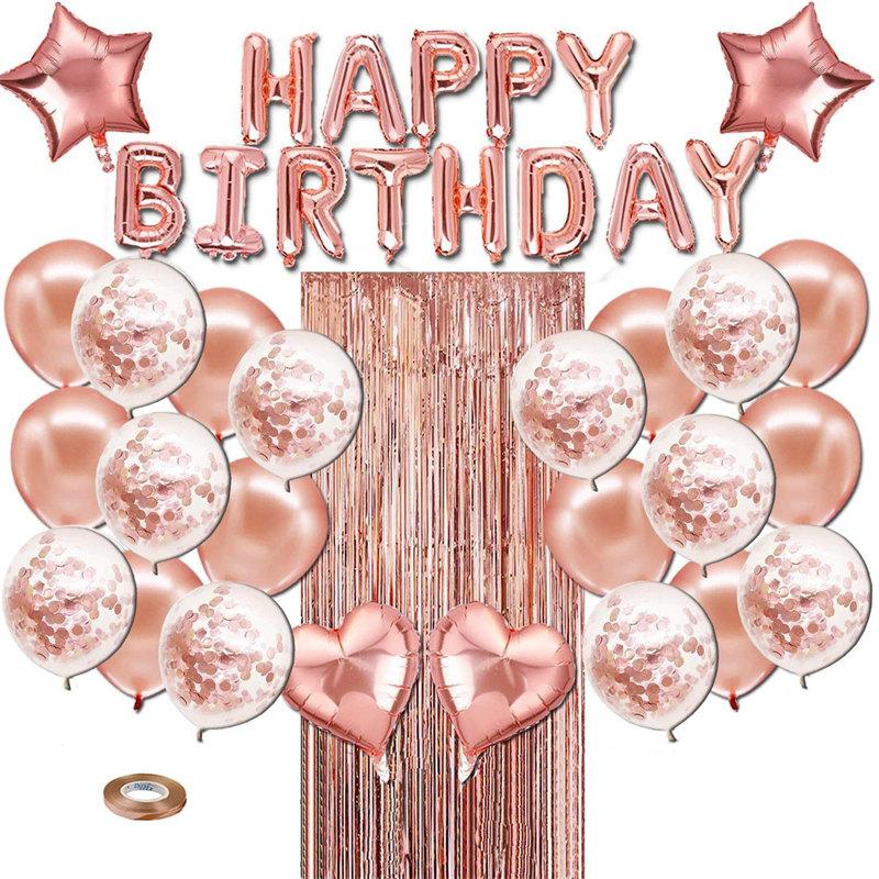 Lofaris Glitter Rose Gold Happy Birthday Balloons Decoration