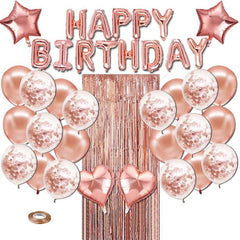 Lofaris Glitter Rose Gold Happy Birthday Balloons Decoration