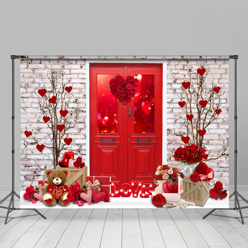 Lofaris Glitter Rose Heart Wreath Happy Valetine Day Backdrop