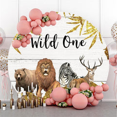 Lofaris Glitter Round Animals Wild One Wooden Birthday Backdrop