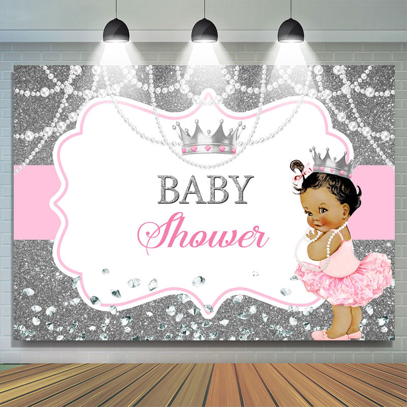 Lofaris Glitter Silver And White Pearl Baby Shower Backdrop