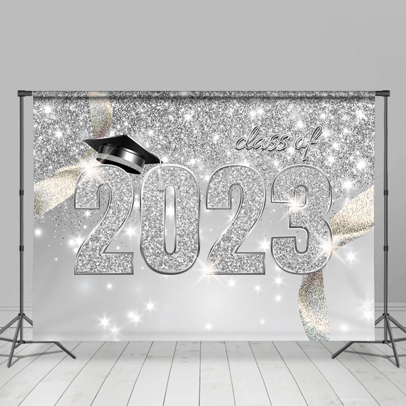 Lofaris Glitter Silver Class Of 2023 Theme Graduate Backdrop