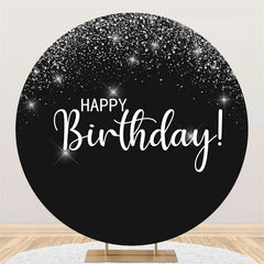 Lofaris Glitter Silver Stars Happy Birthday Round Backdrop