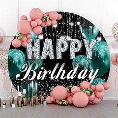 Lofaris Glitter Silver Balloons Happy Birthday Round Backdrop