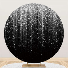 Lofaris Glitter Silvery Round Black Happy Birthday Backdrop