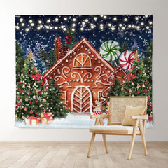 Lofaris Glitter Snowflake Gingerbread House Christmas Backdrop