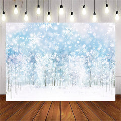 Lofaris Glitter Snowflakes White Cold Wooden Backdrop for Winter