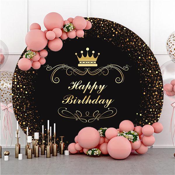 Lofaris Glitter Spot And Crown Round Happy Birthday Backdrop