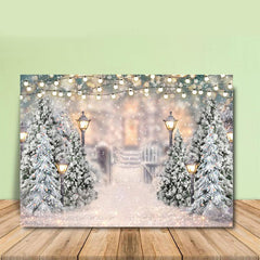 Lofaris Glitter Street Lamp Snowy Tree Backdrop for Christmas