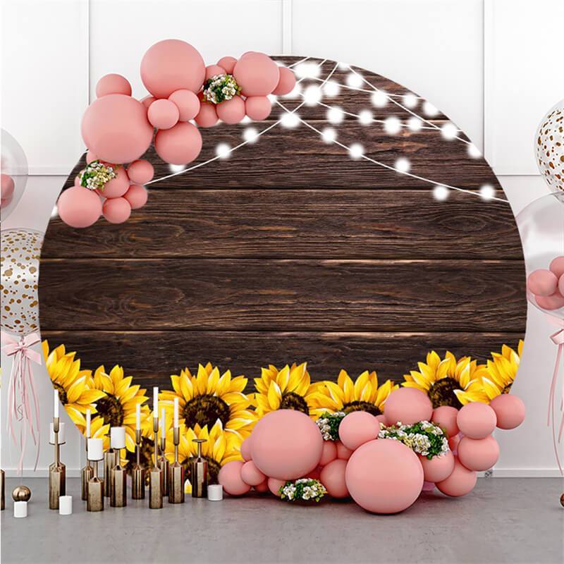 Lofaris Glitter Sunflower Round Birthday Backdrop For Party