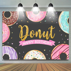 Lofaris Glitter Sweet Donut Black Happy Birthday Party Backdrop