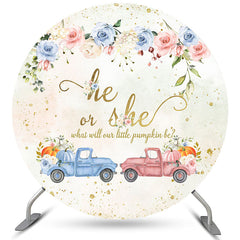 Lofaris Glitter Truck Pumpkin Floral Round Baby Shower Backdrop