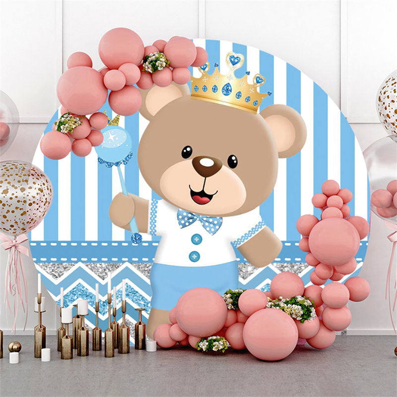 Lofaris Glitter Wavy Stripes Bear Baby Shower Circle Backdrop