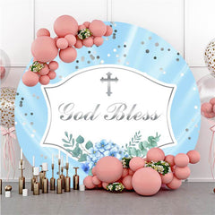 Lofaris God Bless Blue Floral Round Happy Birthday Backdrop