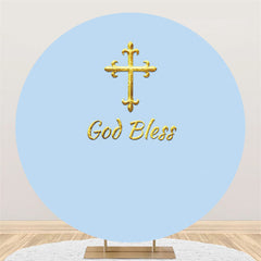 Lofaris God Bless Blue Theme Happy Birthday Circle Backdrop