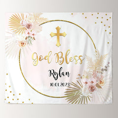 Lofaris God Bless Golden Wreath Floral Glitter Bridal Shower Backdrop