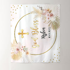 Lofaris God Bless Golden Wreath Floral Glitter Bridal Shower Backdrop