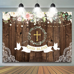 Lofaris God Bless Pink And White Roses Wood Backdrop For Kids