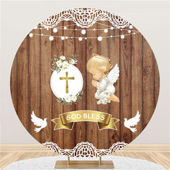 Lofaris God Bless Wooden Cherub Baby Shower Circle Backdrop