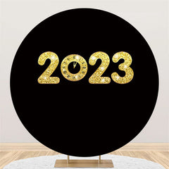 Lofaris Gold 2023 Black Theme Happy New Year Circle Backdrop