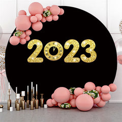 Lofaris Gold 2023 Black Theme Happy New Year Circle Backdrop