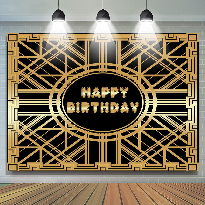 Lofaris Gold Abstract Line And Black Happy Birthday Backdrop