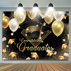 Lofaris Gold And Black Ballons Graduates Glitter Backdrops