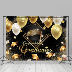 Lofaris Gold And Black Ballons Graduates Glitter Backdrops