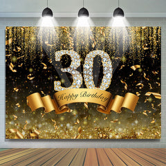 Lofaris Gold and Black Bokeh Diamond 30th Birthday Backdrop