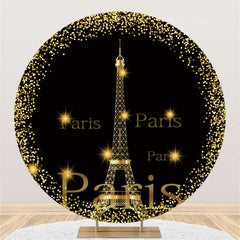 Lofaris Gold And Black Eiffel Tower Happy Birthday Round Backdrop