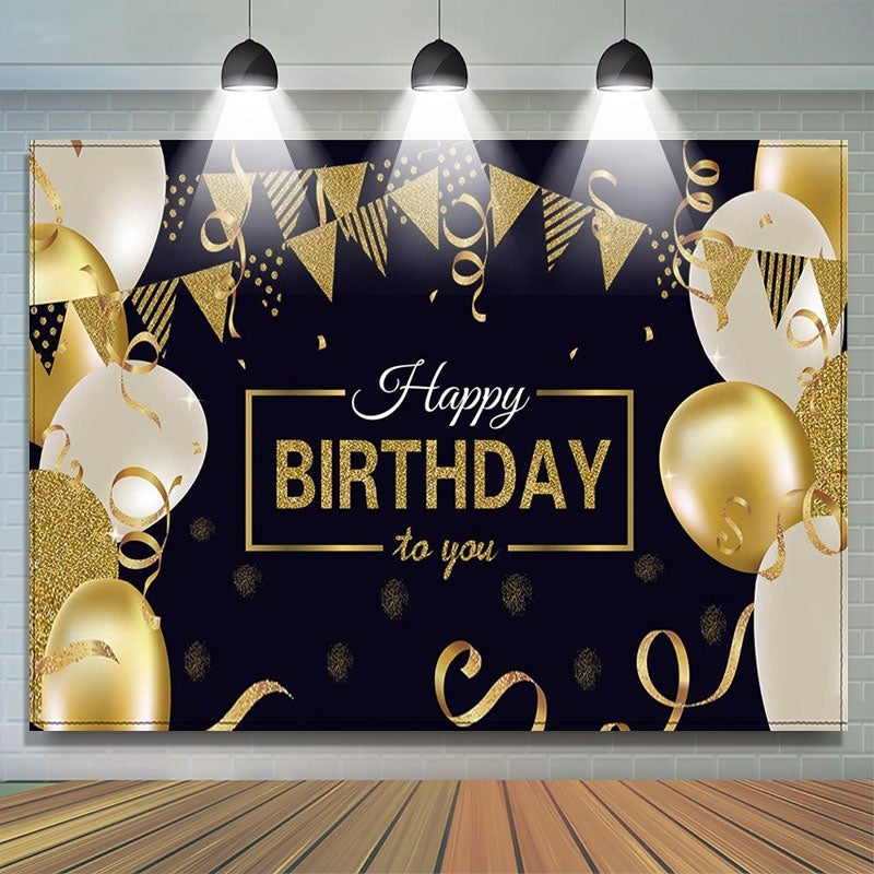 Lofaris Gold And Black Glitter Ballons Happy Birthday Backdrop