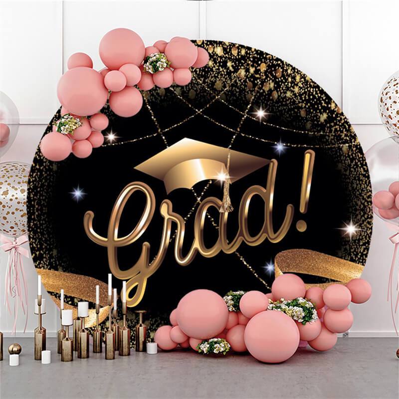 Lofaris Gold And Black Glitter Round Graduate Party Backdrop