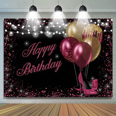 Lofaris Gold And Red Glitter Balloons Black Birthday Backdrop