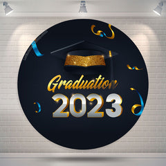 Lofaris Gold Bachelor Cap 2023 Circle Happy Graduation Backdrop