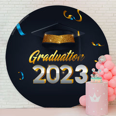 Lofaris Gold Bachelor Cap 2023 Circle Happy Graduation Backdrop