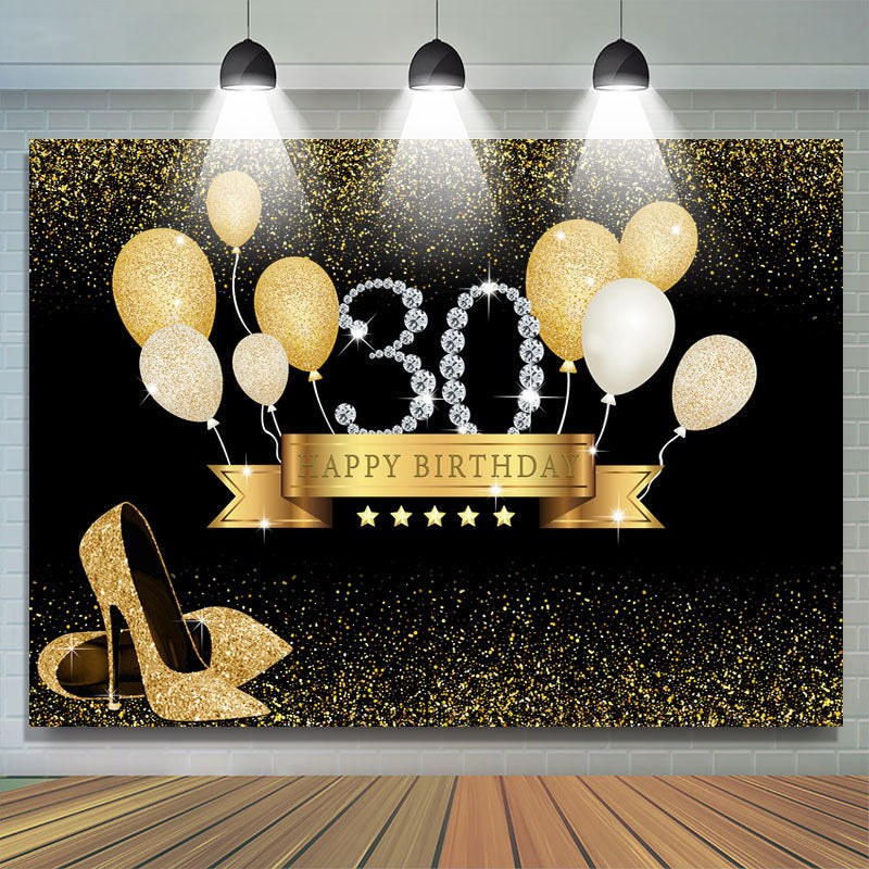 Lofaris Gold Balloon Black Bokeh 30th Happy Birthday Backdrop