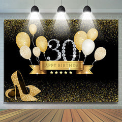 Lofaris Gold Balloon Black Bokeh 30th Happy Birthday Backdrop