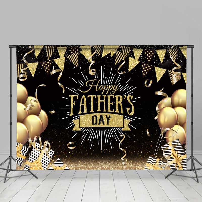 Lofaris Gold Balloon Ribbon Happy Fathers Day Glitter Backdrop