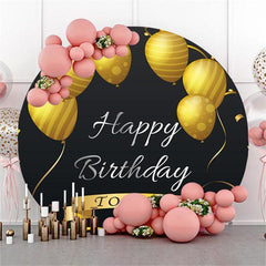 Lofaris Gold Balloons Black Circle Happy Birthday Backdrop