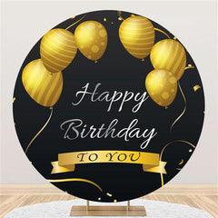 Lofaris Gold Balloons Black Circle Happy Birthday Backdrop