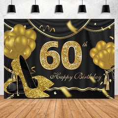 Lofaris Gold Balloons Glitter 60th Happy Birthday Backdrop