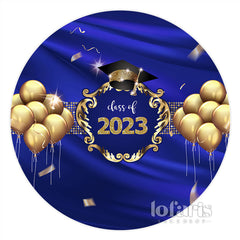 Lofaris Gold Balloons Navy Blue Class Of 2023 Round Backdrop