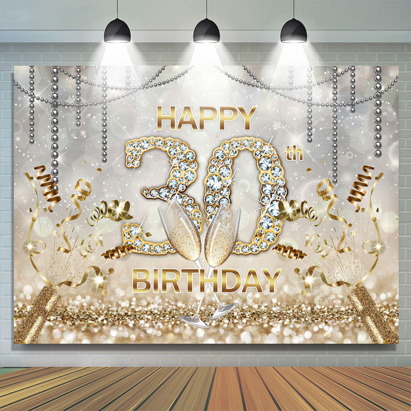 Lofaris Gold Bokeh Diamons Happy 30th Birthday Party Backdrop